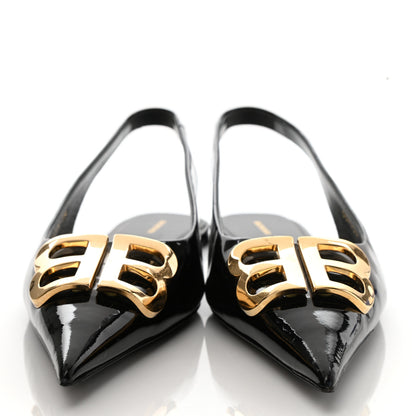 Balenciaga Patent BB Knife Pointy Toe Slingback Flats 39 Black 2 of 12