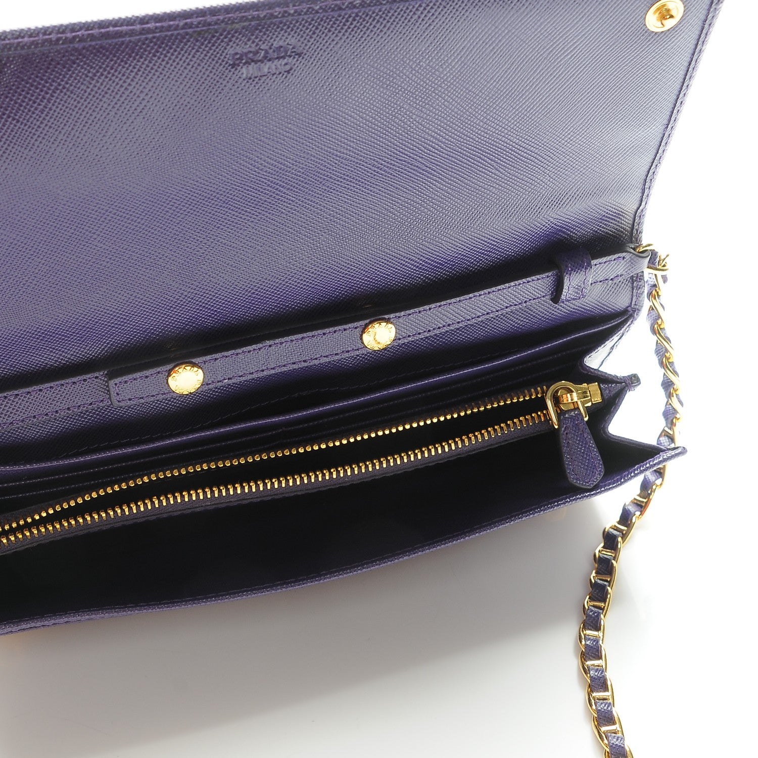 Prada Saffiano Metal Oro Chain Wallet Viola 5 of 9