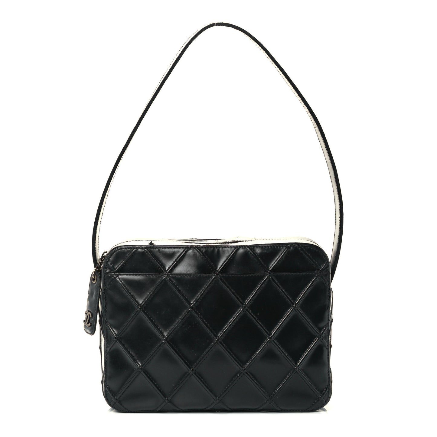 Patent Diamond Stitch Shoulder Bag Black