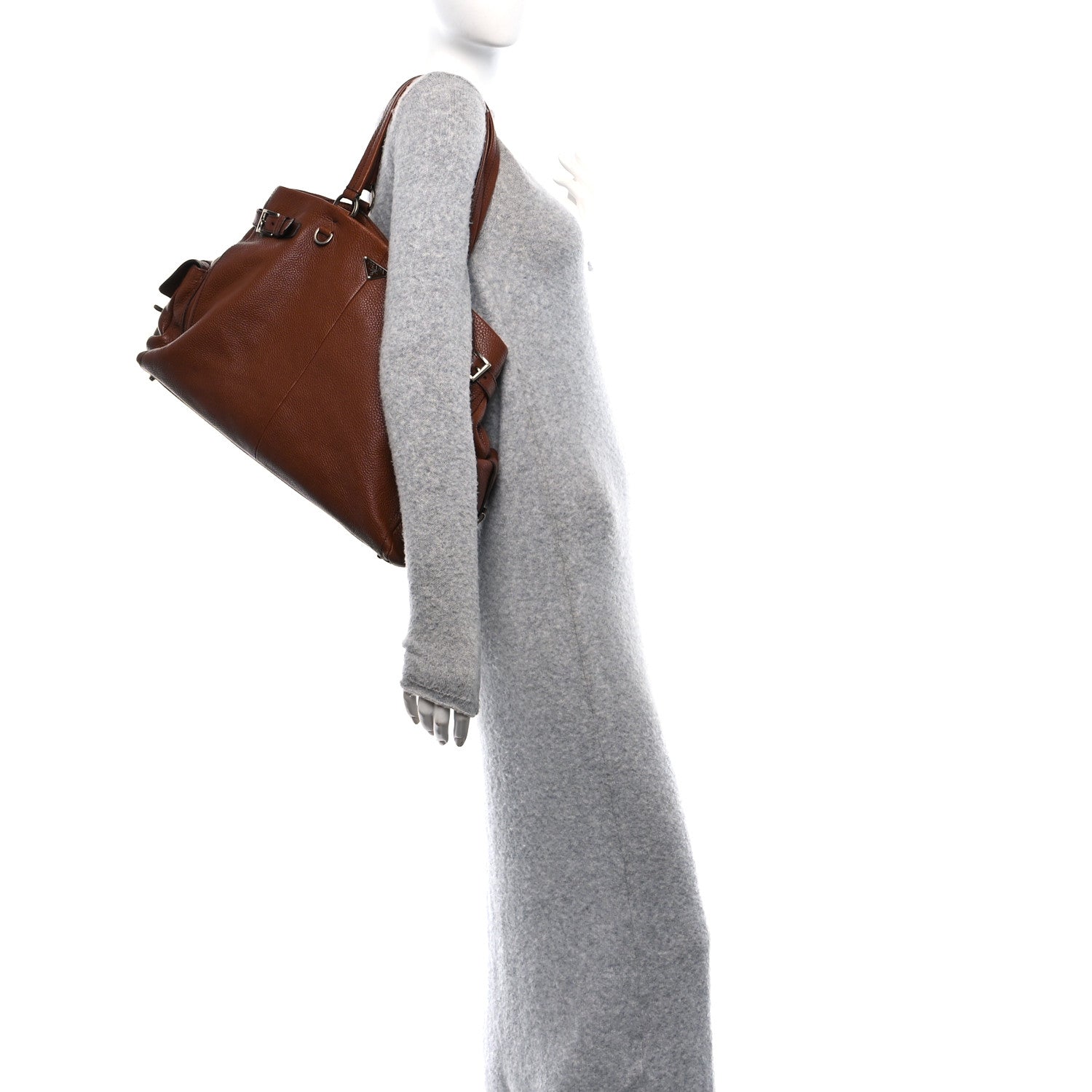 Prada Vitello Daino Buckle Shoulder Bag Tabacco 3 of 10