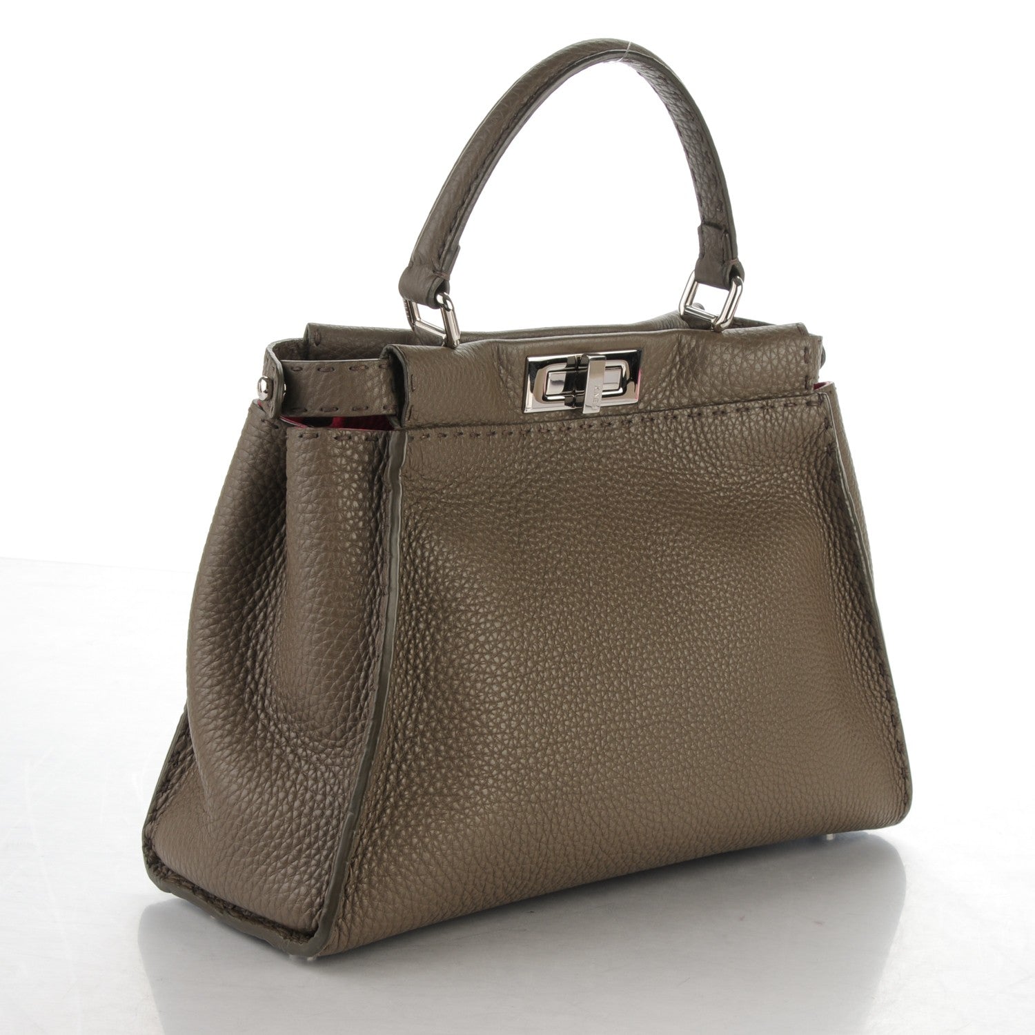 Fendi Cuoio Romano Alcantara Selleria Medium Peekaboo Iconic Satchel Grey Fuchsia 4 of 9