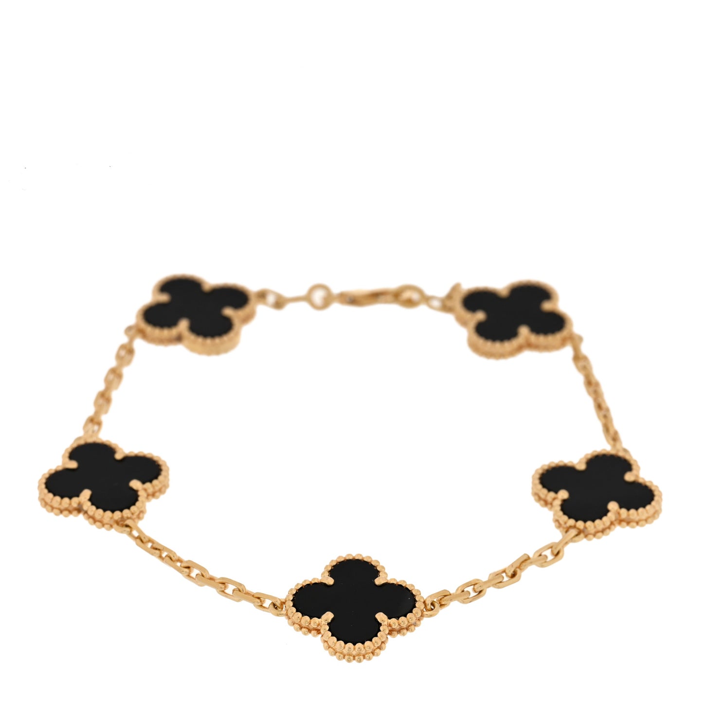 18K Yellow Gold Black Onyx 5 Motifs Vintage Alhambra Bracelet