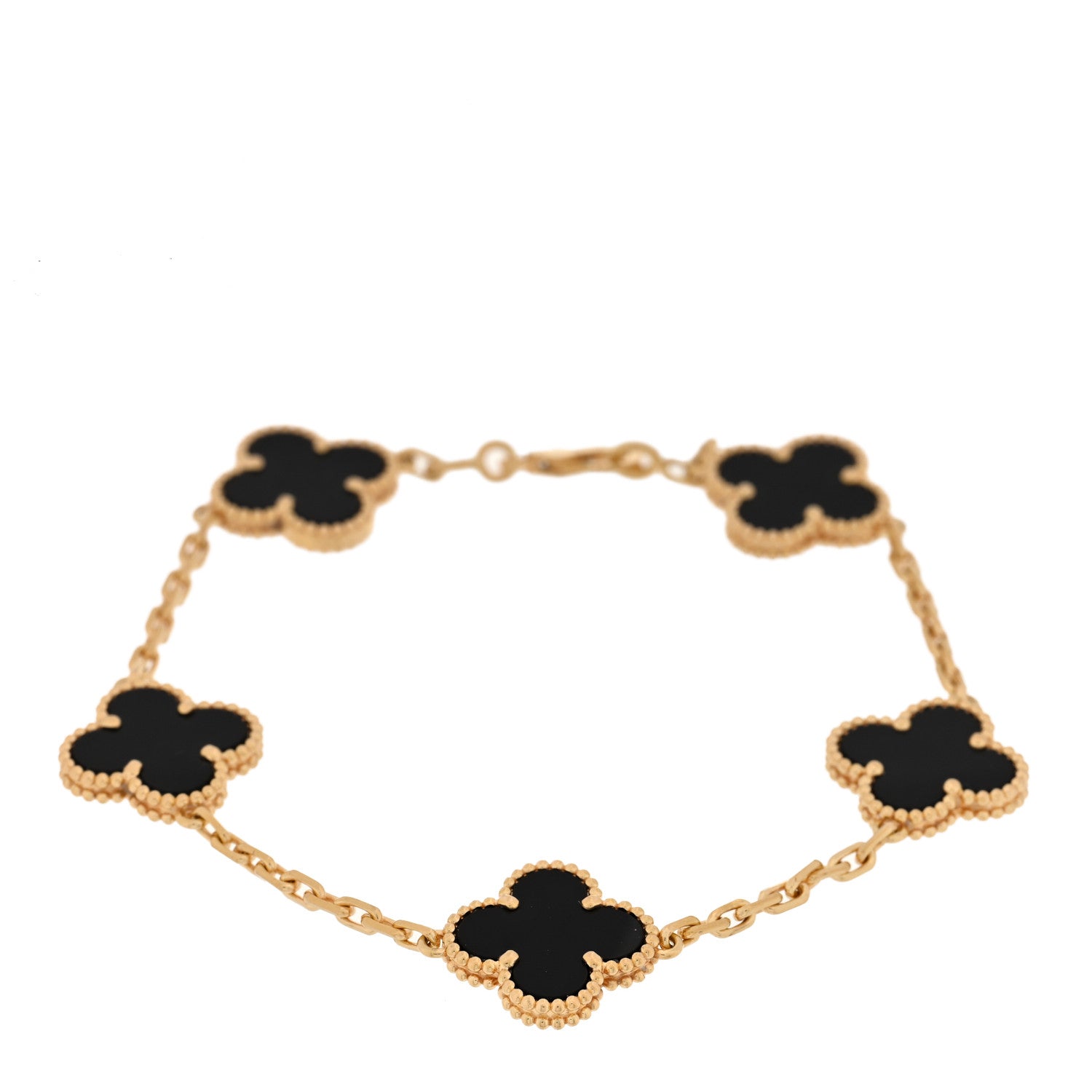 Van Cleef & Arpels 18K Yellow Gold Black Onyx 5 Motifs Vintage Alhambra Bracelet 1 of 4