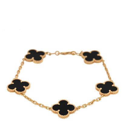 Van Cleef & Arpels 18K Yellow Gold Black Onyx 5 Motifs Vintage Alhambra Bracelet 1 of 4