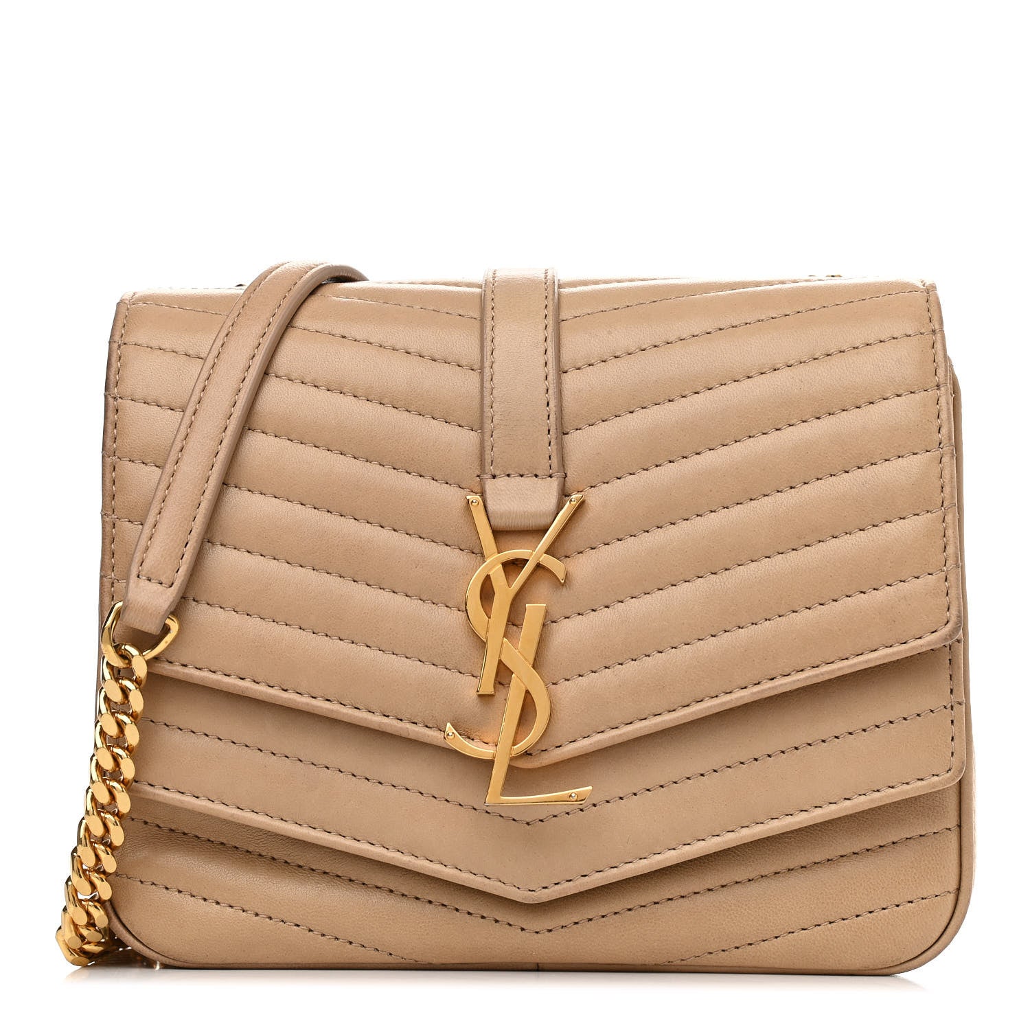 Saint Laurent Lambskin Matelasse Chevron Monogram Small Sulpice Bag Sable Beige 1 of 13