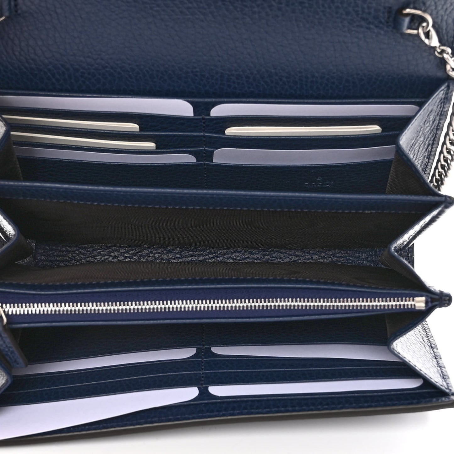 Dollar Calfskin Crystal Mini Dionysus Chain Wallet Blue Agata Black Diamond
