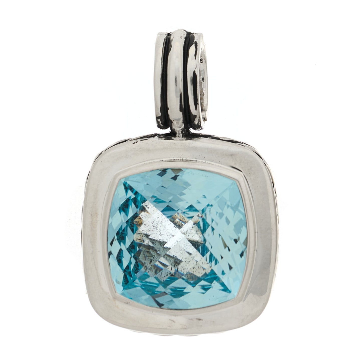 Sterling Silver Blue Topaz 14mm Albion Enhancer Pendant