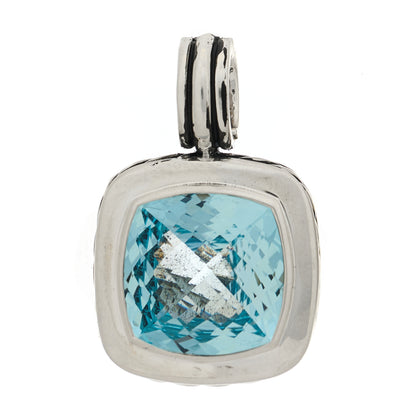 David Yurman Sterling Silver Blue Topaz 14mm Albion Enhancer Pendant 1 of 5
