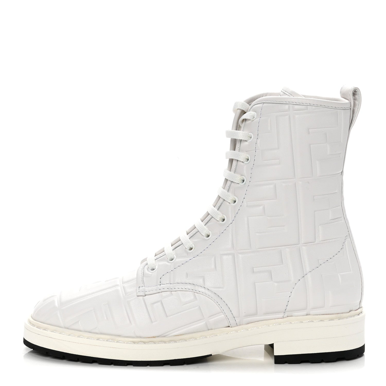 Fendi Nappa FF Embossed Womens Biker Boots 40 Snow 1 of 10