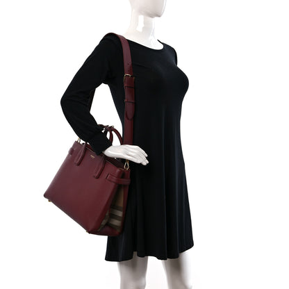 Burberry Grainy Calfskin House Check Medium Banner Tote Crimson 2 of 10