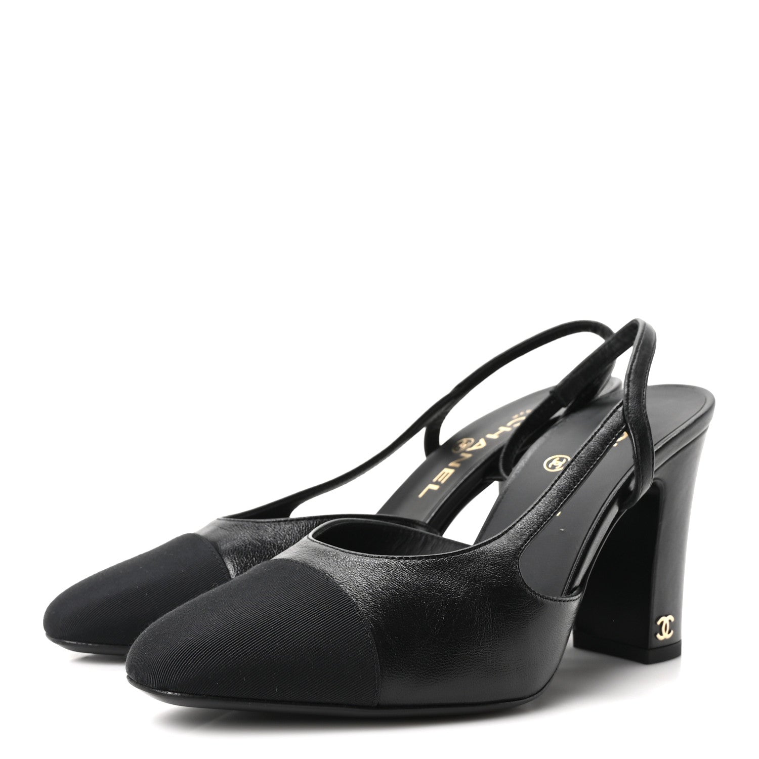 Chanel Lambskin Grosgrain Cap Toe CC Slingback Pumps 38.5 Black 4 of 9