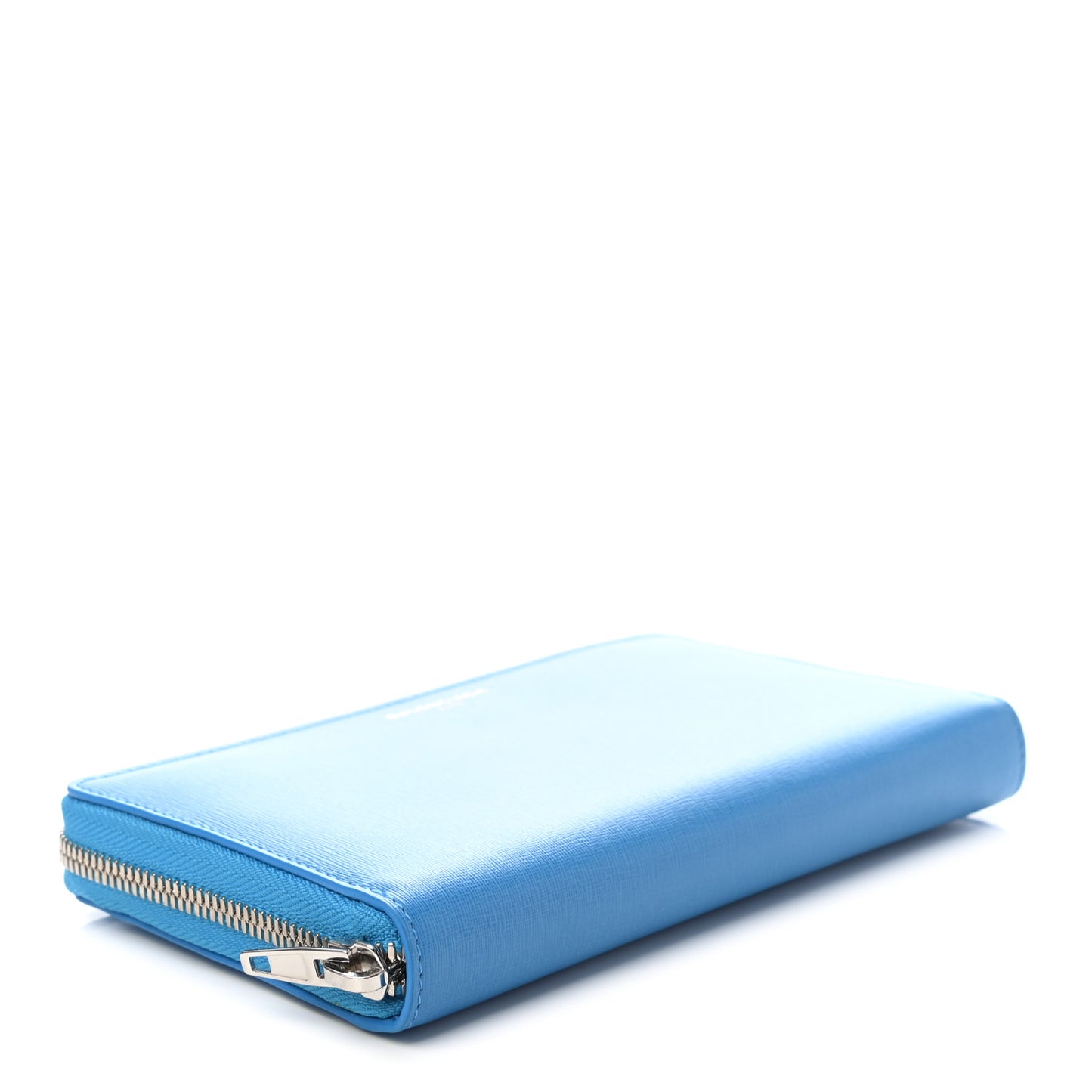 Striped Calfskin Essential Continental Zip Around Wallet Blue