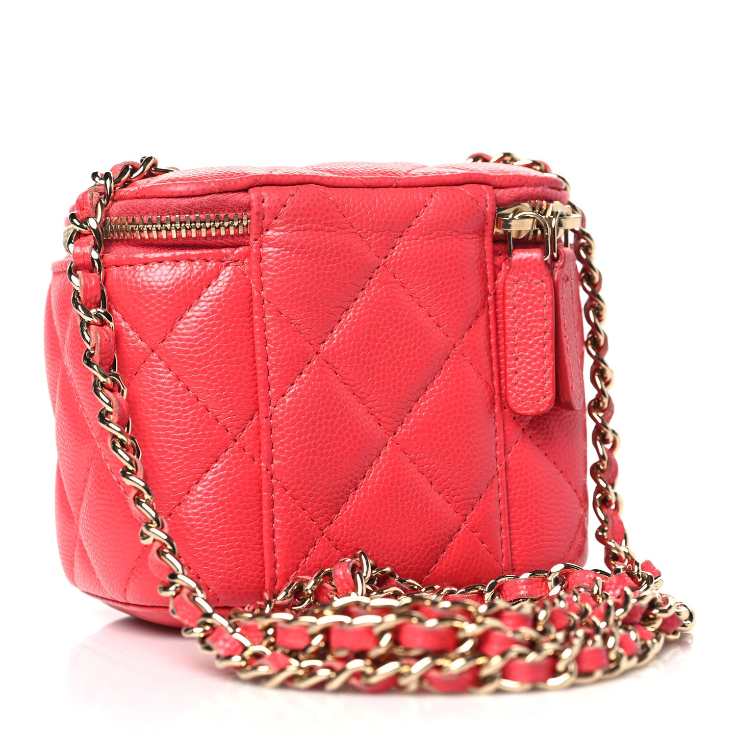 Caviar Quilted Mini Vanity Case With Chain Red