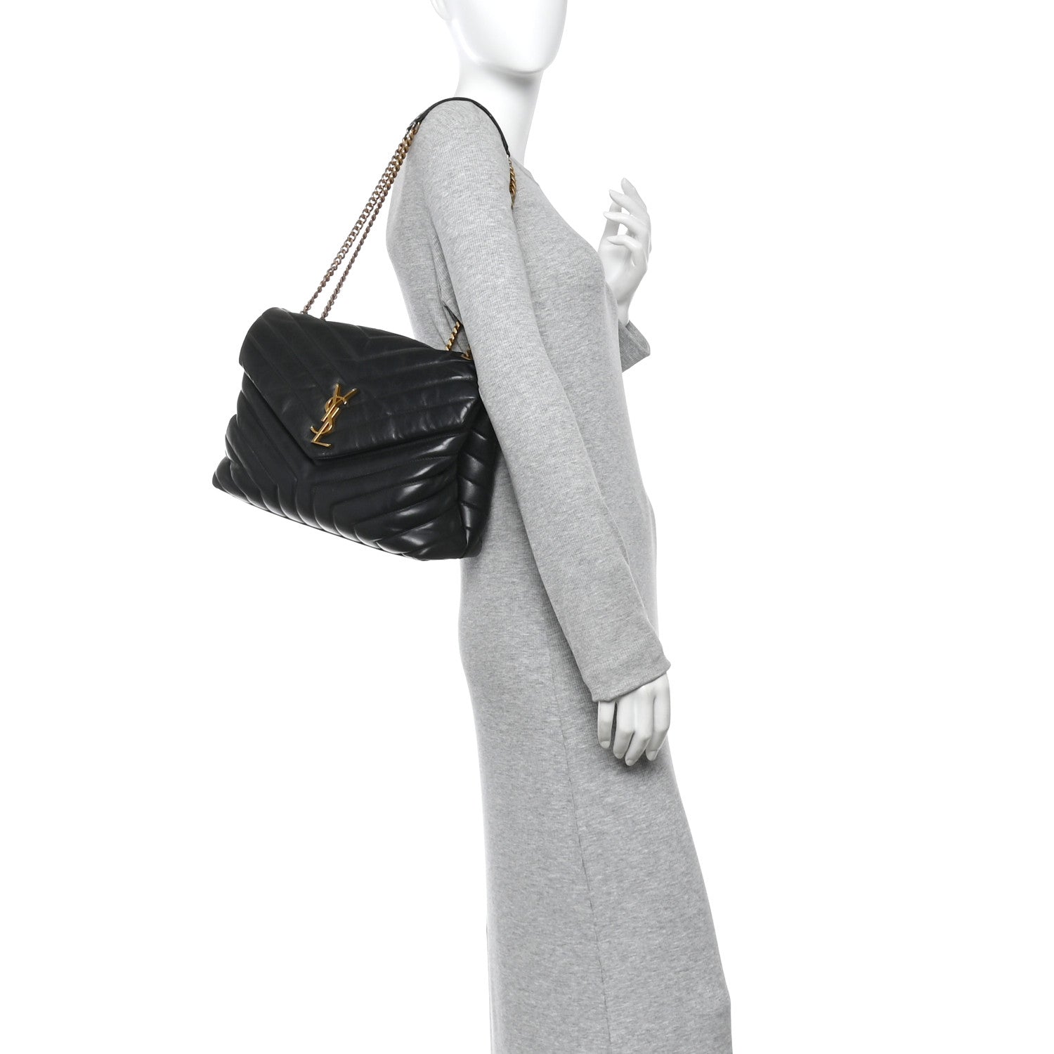 Saint Laurent Calfskin Y Quilted Monogram Medium Loulou Chain Satchel Black 2 of 11