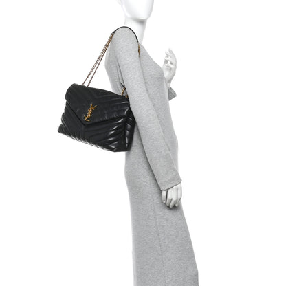 Saint Laurent Calfskin Y Quilted Monogram Medium Loulou Chain Satchel Black 2 of 11