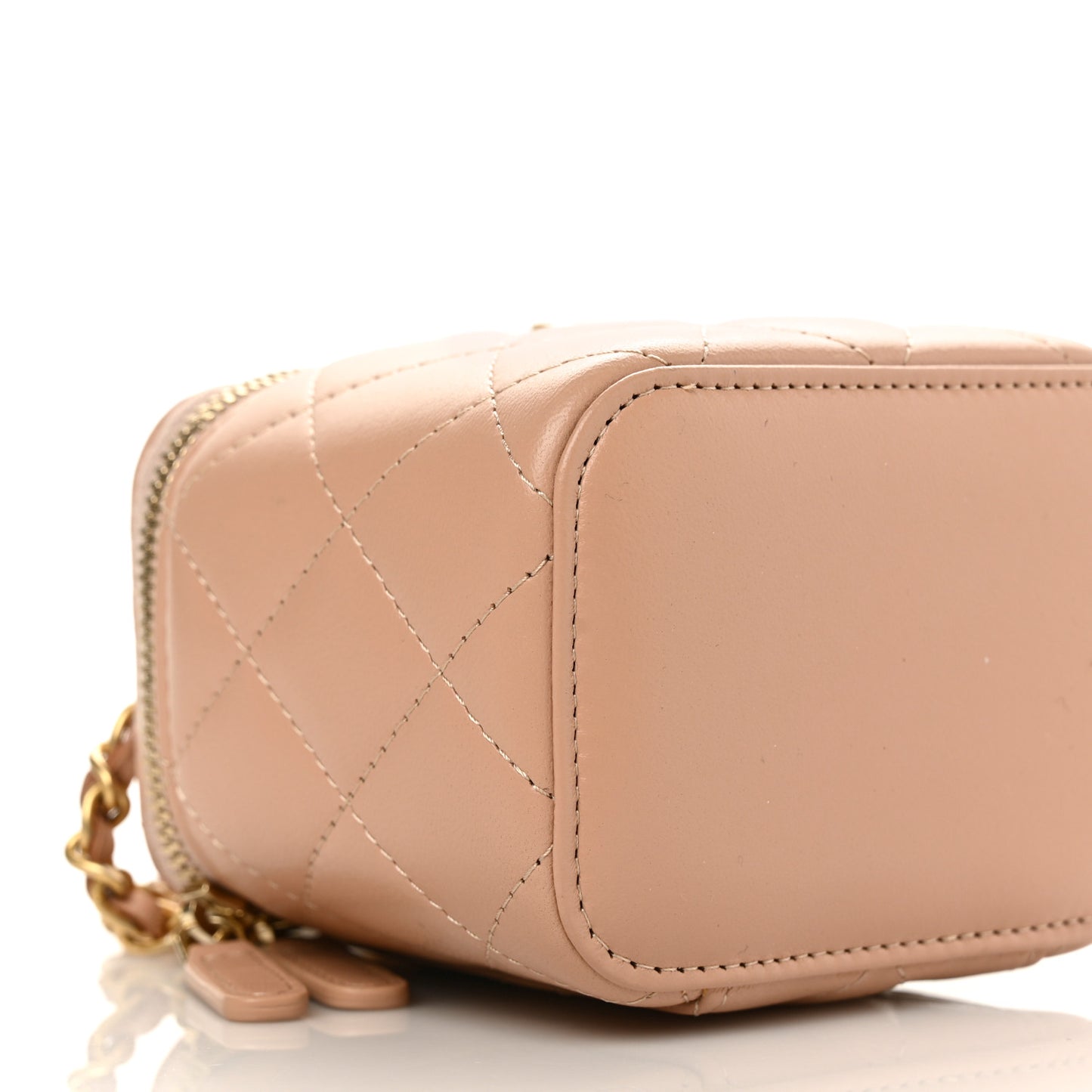 Lambskin Quilted Top Handle Mini Vanity Case With Chain Beige