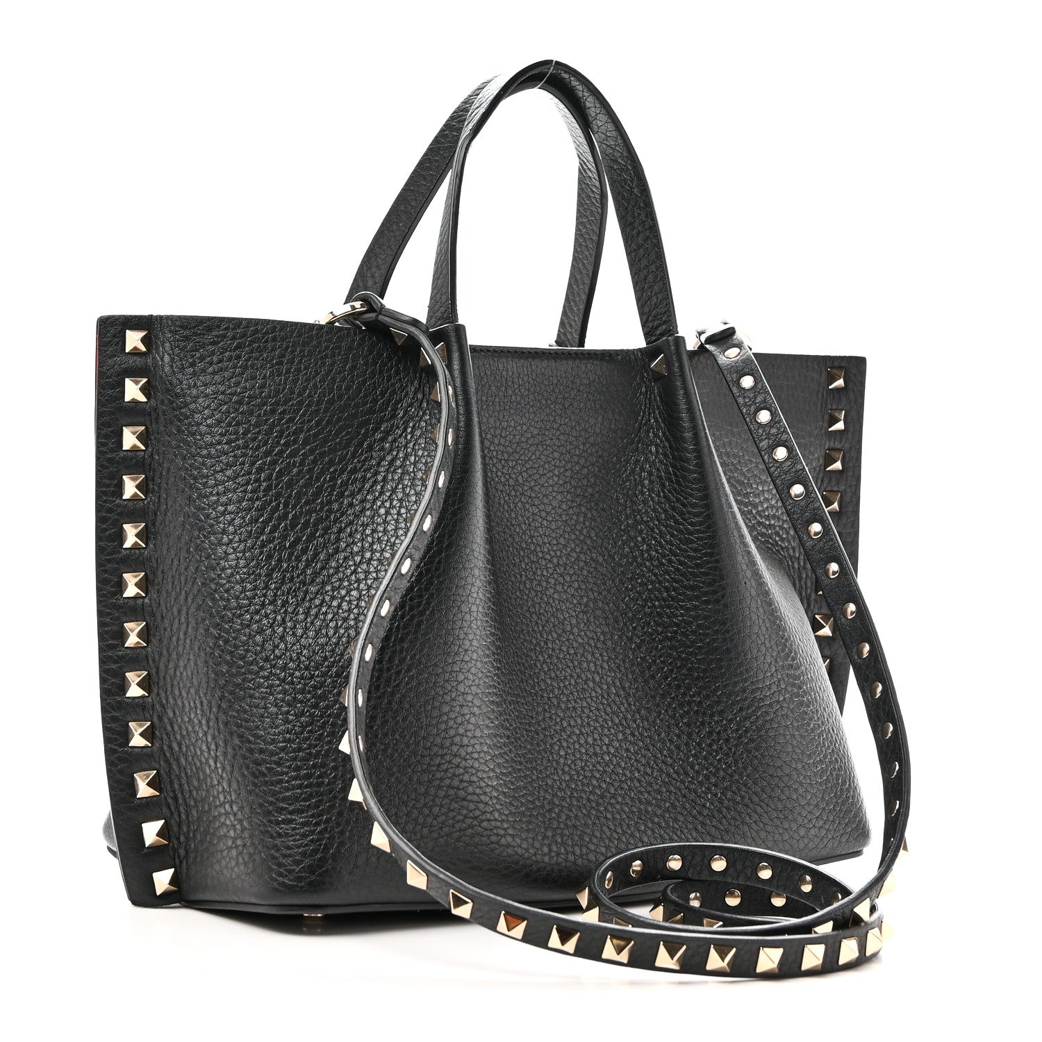 Valentino Garavani Pebbled Calfskin Small Rockstud Crossbody Tote Black 3 of 9