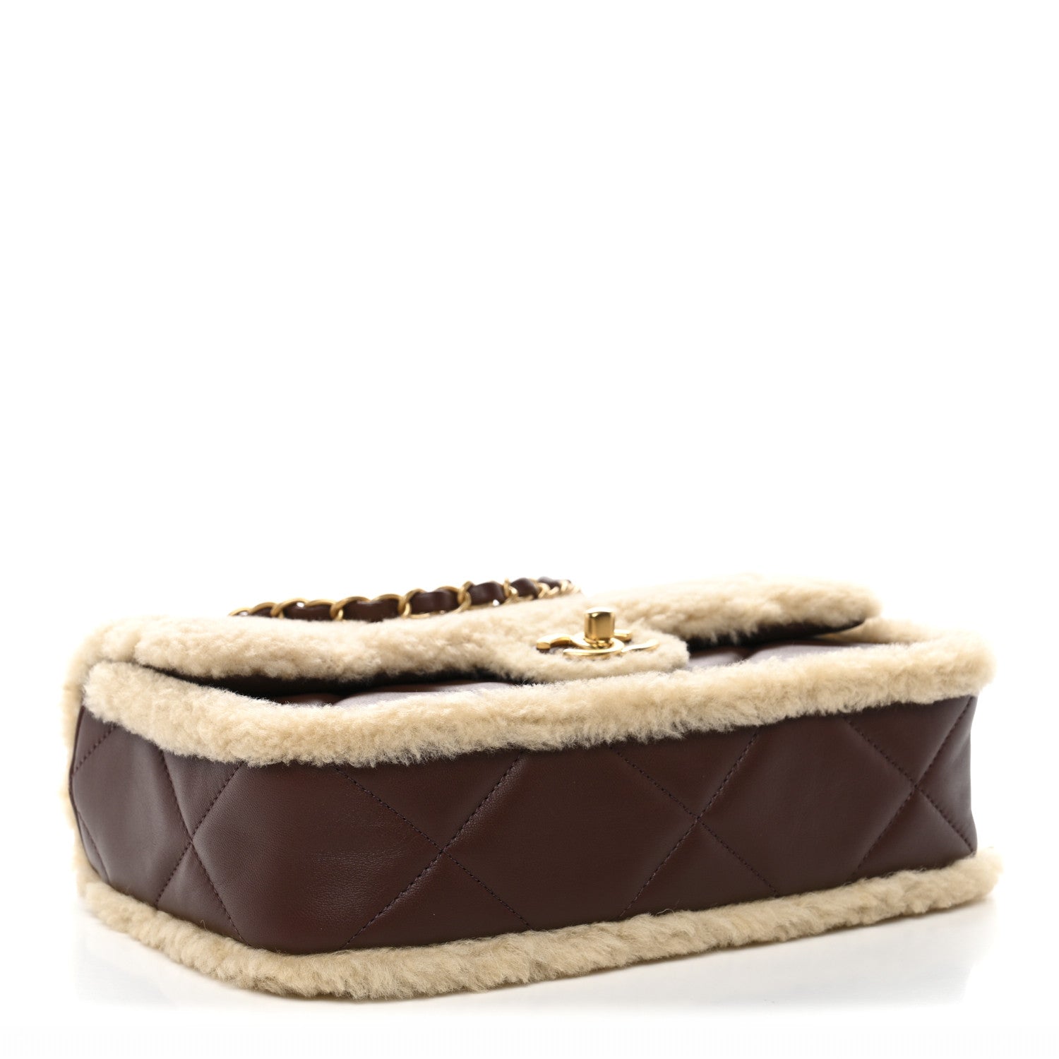 Chanel Shearling Lambskin Quilted Furry Coco Flap Beige Dark Brown