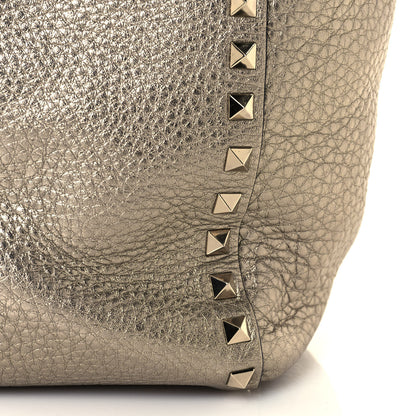 Valentino Garavani Metallic Grained Calfskin Rockstud Double Handle Tote Sasso 14 of 14