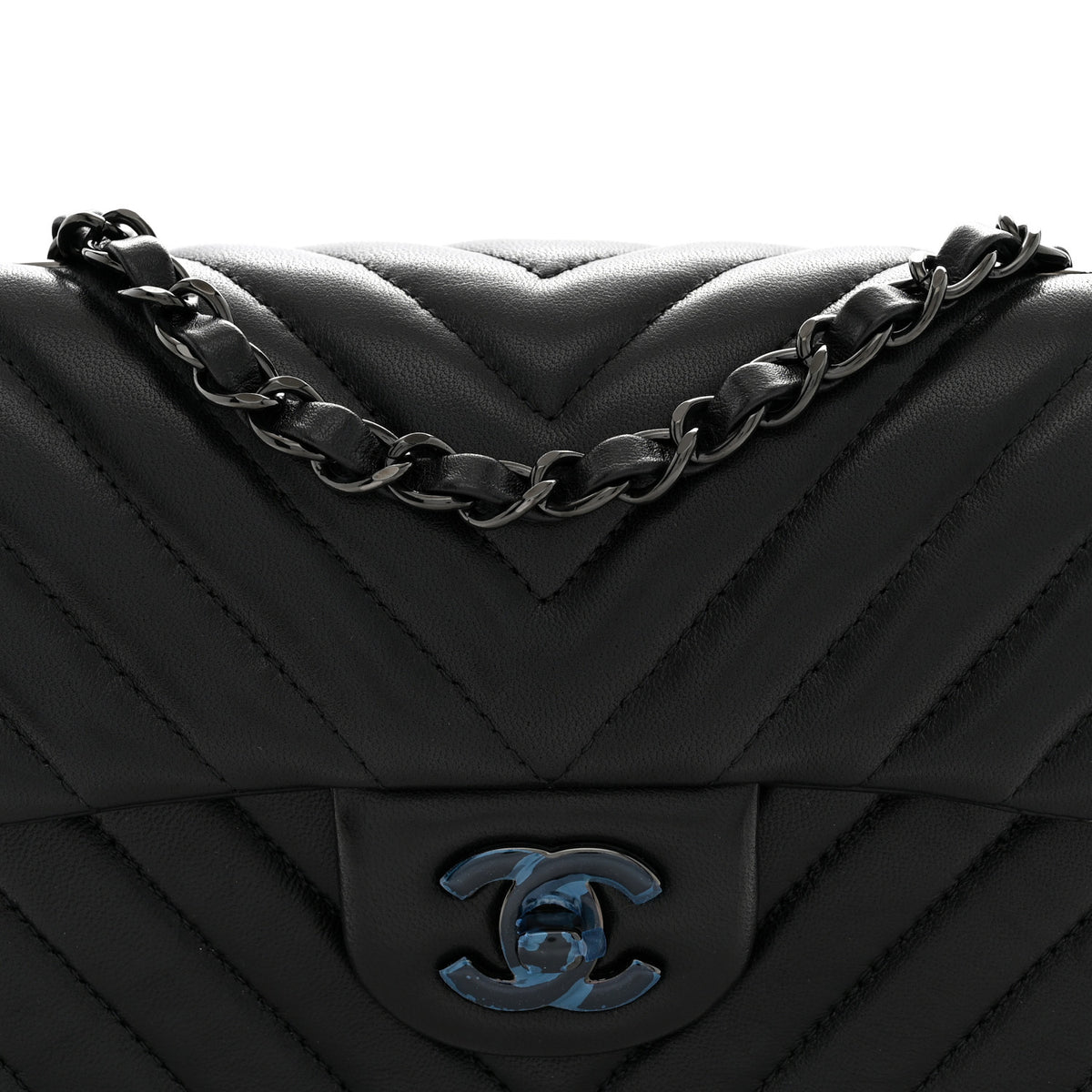 Lambskin Chevron Quilted Mini Rectangular Flap So Black