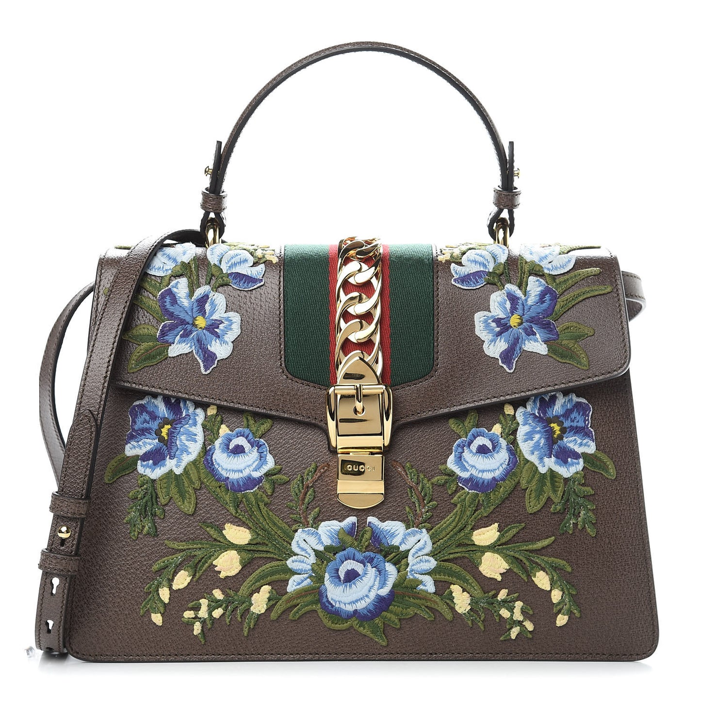 Calfskin Embroidered Medium Sylvie Top Handle Bag New Acero Multicolor