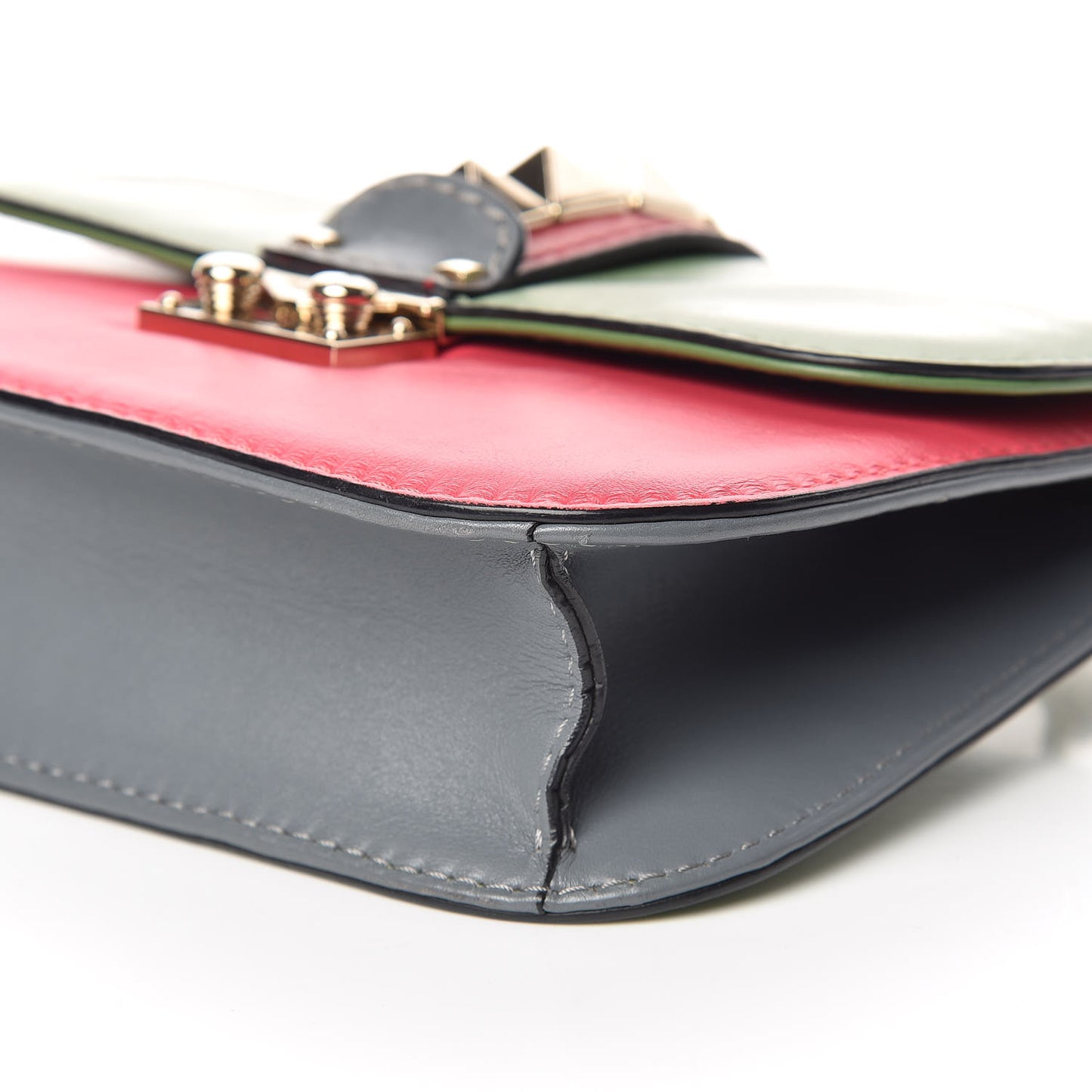 Vitello Small Glam Lock Rockstud Flap Green Deep Rose Grey Scarlet