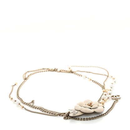Chanel Pearl Crystal Beaded Camellia Chain Belt Gold White 1 of 5