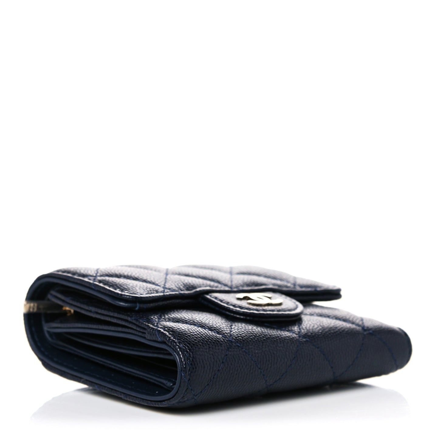 Caviar Quilted Compact Flap Wallet Navy
