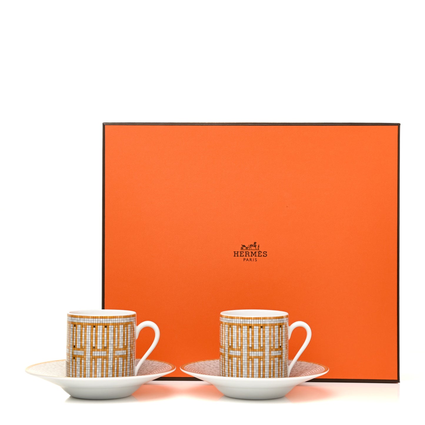 Porcelain Mosaique Au 24 Gold Coffee Cup and Saucer Set of 2