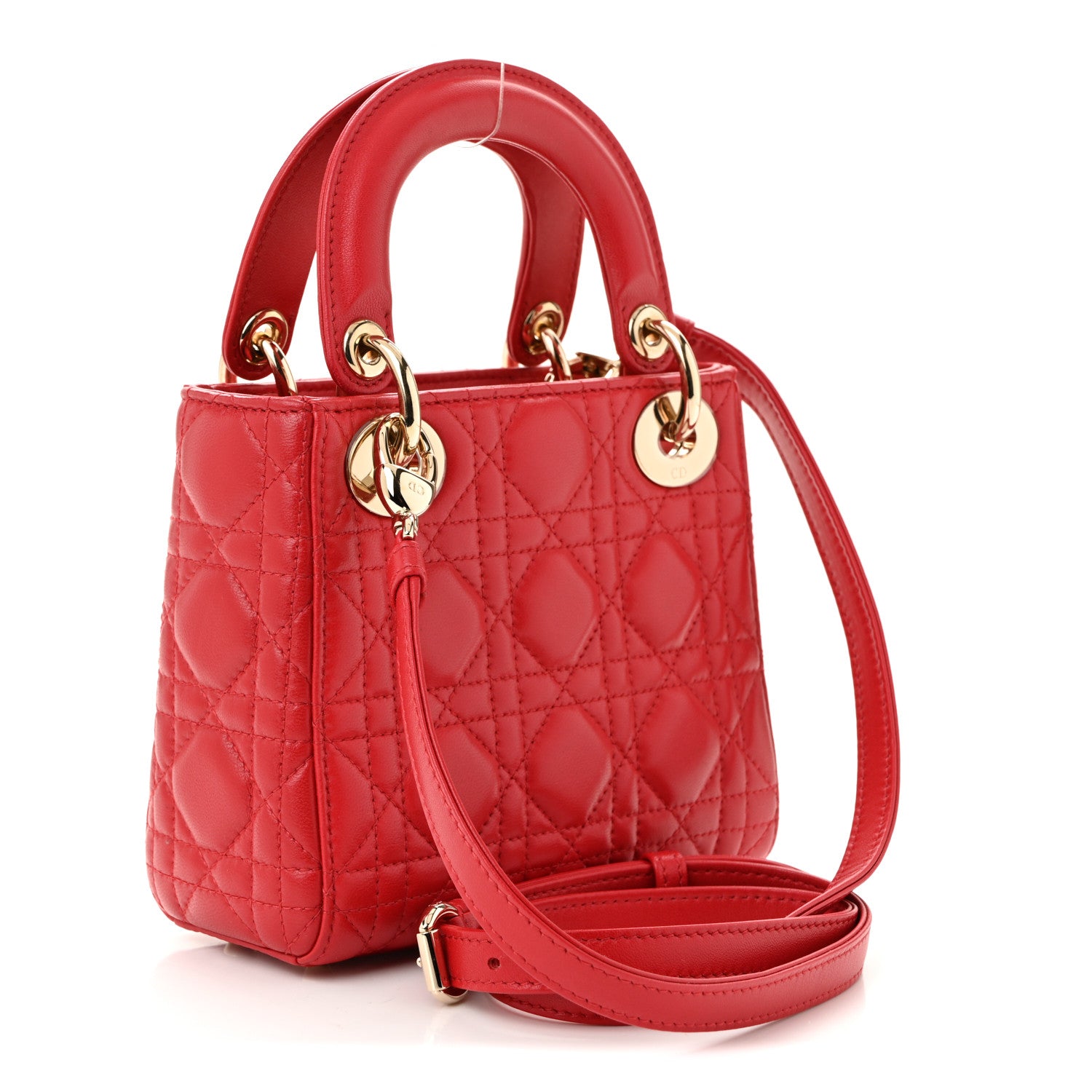 Christian Dior Lambskin Cannage Mini Lady Dior Red 3 of 11
