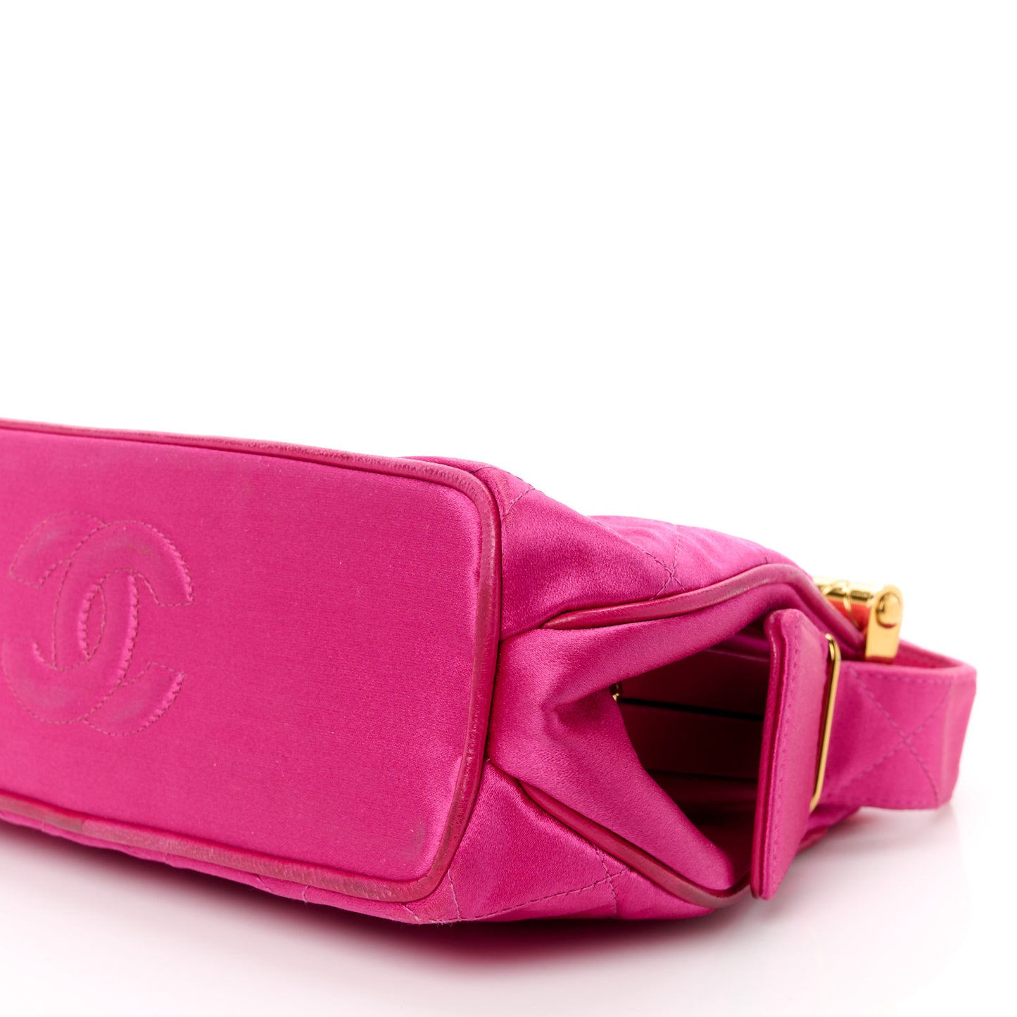 Satin Quilted Bar Frame Evening Bag Fuchsia