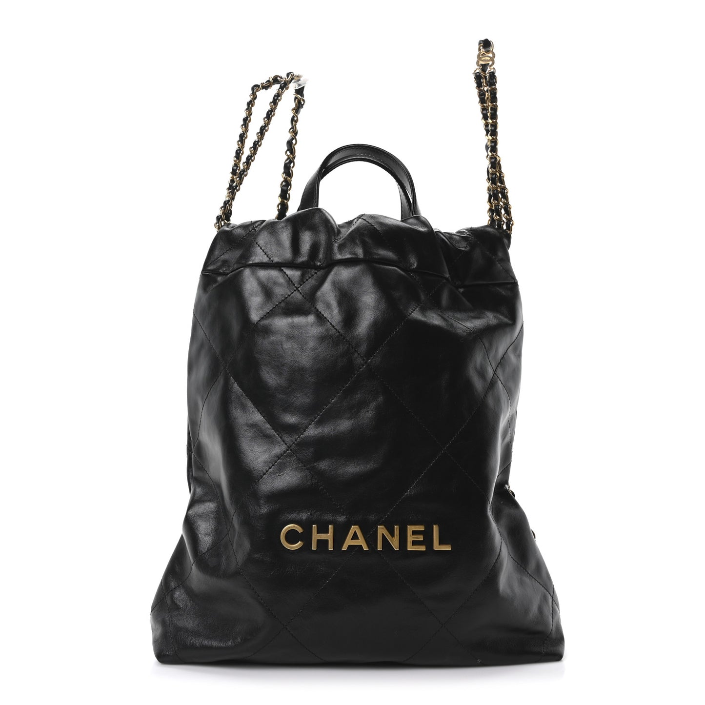 Shiny Calfskin Quilted Chanel 22 Backpack Black