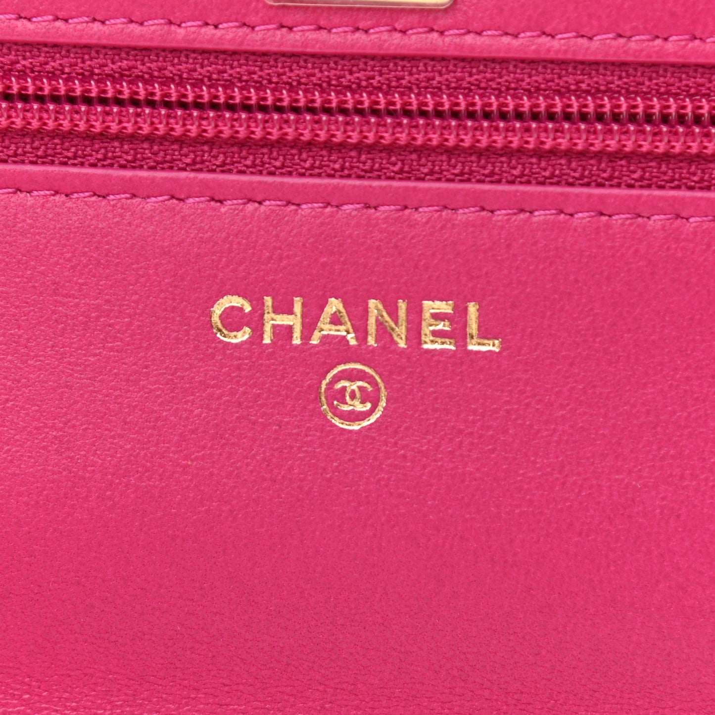 Lambskin Quilted CC Pearl Crush Wallet on Chain WOC Dark Pink