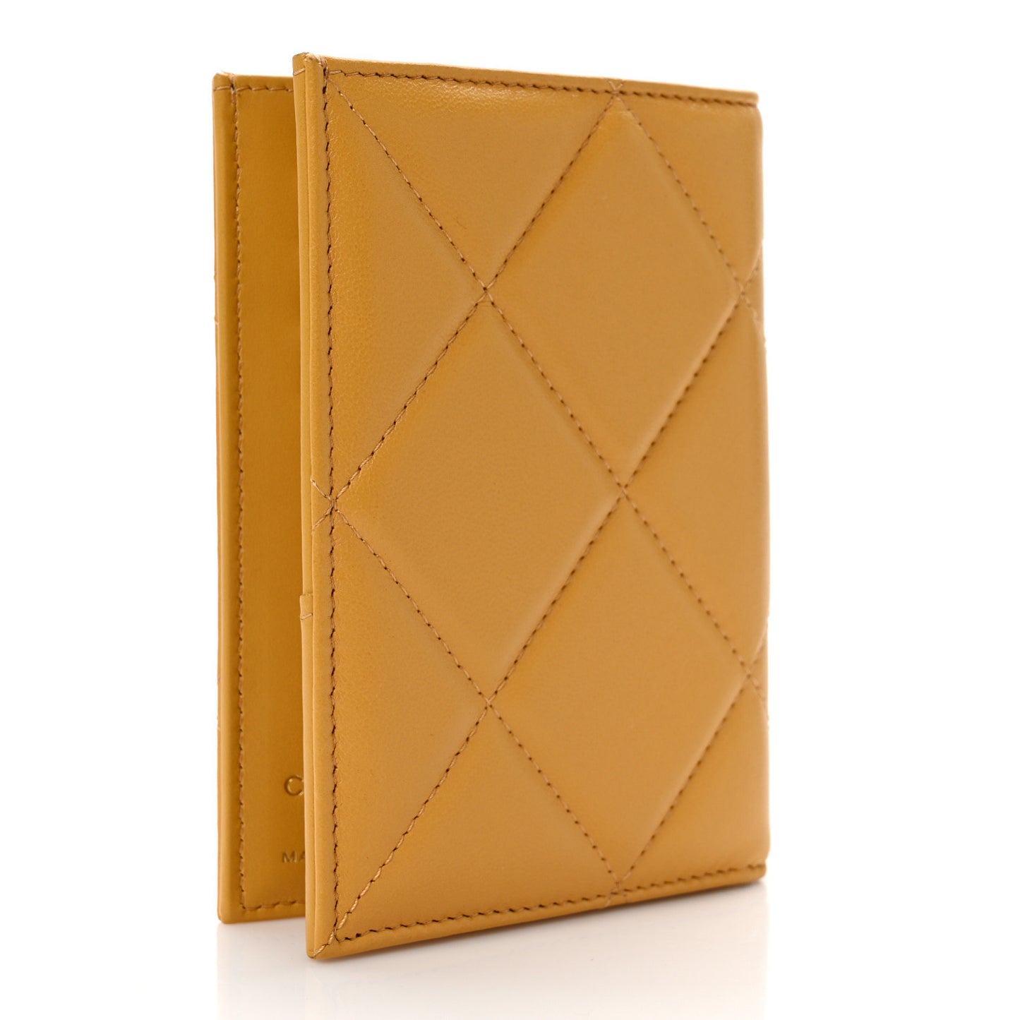 Lambskin Quilted Chanel 19 Passport Holder Yellow