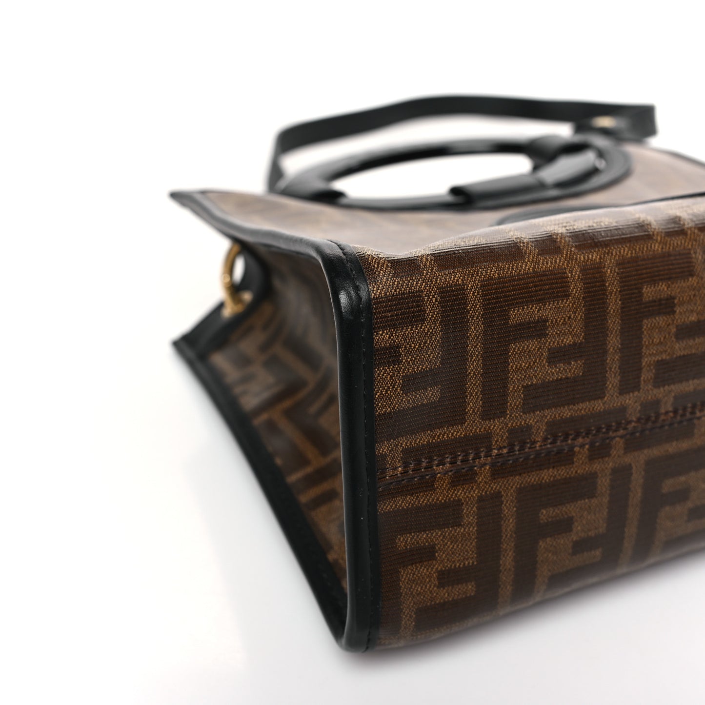 Glazed Fabric Vitello Century Plexiglass FF 1974 Stamp Patch Small Runaway Shopper Tote Mogano Panna Black