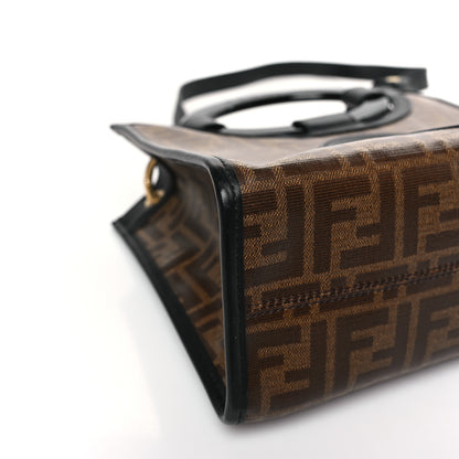 Fendi Glazed Fabric Vitello Century Plexiglass FF 1974 Stamp Patch Small Runaway Shopper Tote Mogano Panna Black 8 of 9