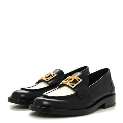 Chanel Shiny Calfskin CC Loafers 36.5 Black White Black White 3 of 9