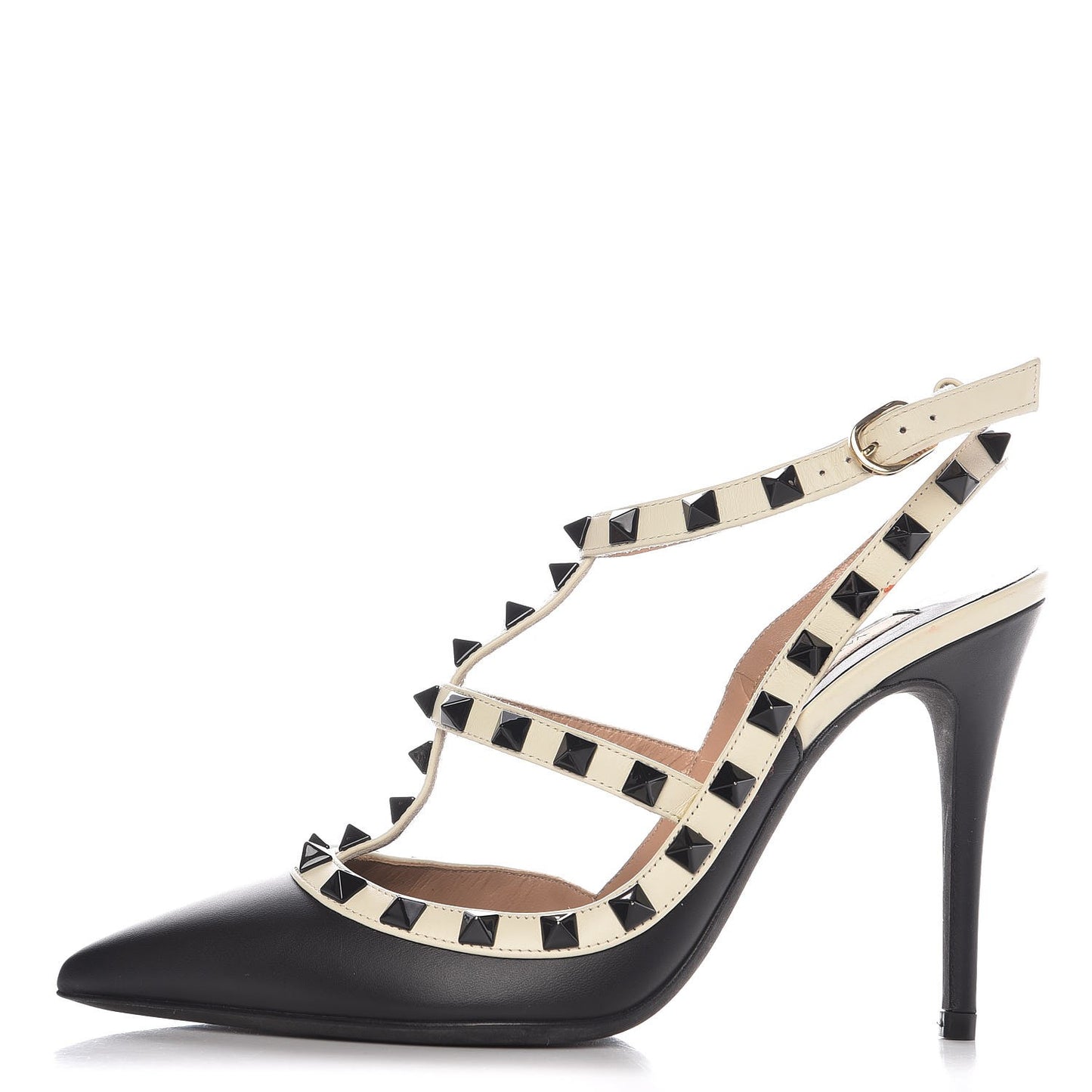 Nappa Rockstud Ankle Strap 100mm Pumps 36.5 Black Light Ivory