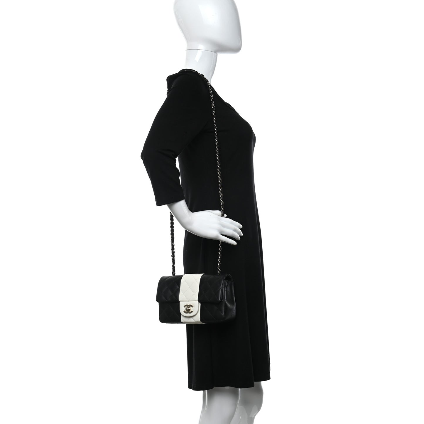 Lambskin Quilted Mini Rectangular Flap Black White