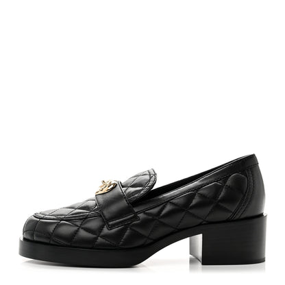 Chanel Lambskin Quilted CC Heart Loafers 36 Black 1 of 8