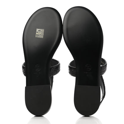 Chanel Lambskin Sequin Pearl CC Thong Sandals 41 Black 5 of 8