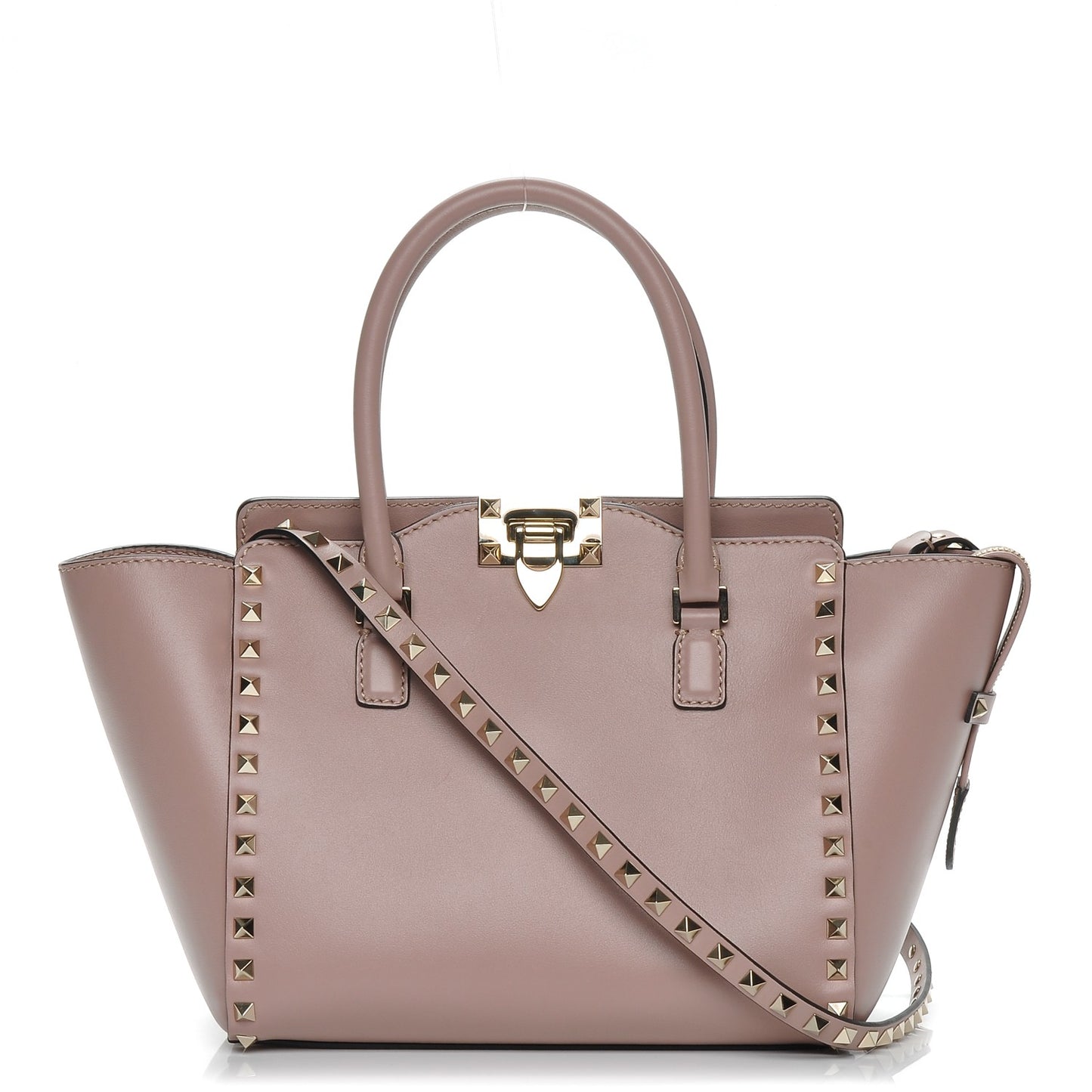 Vitello Small Rockstud Double Handle Tote Poudre