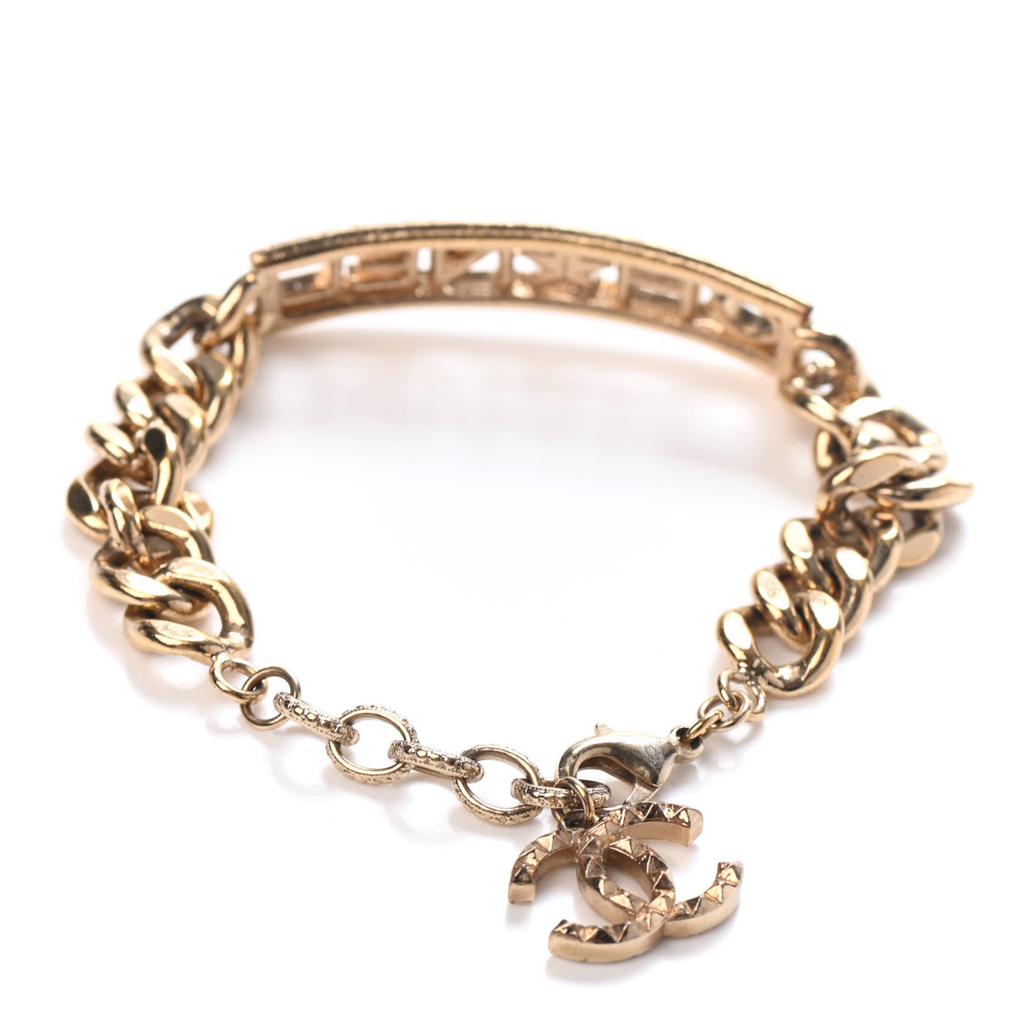Chanel Crystal Chain Baguette Logo Star Bracelet Gold 2 of 3