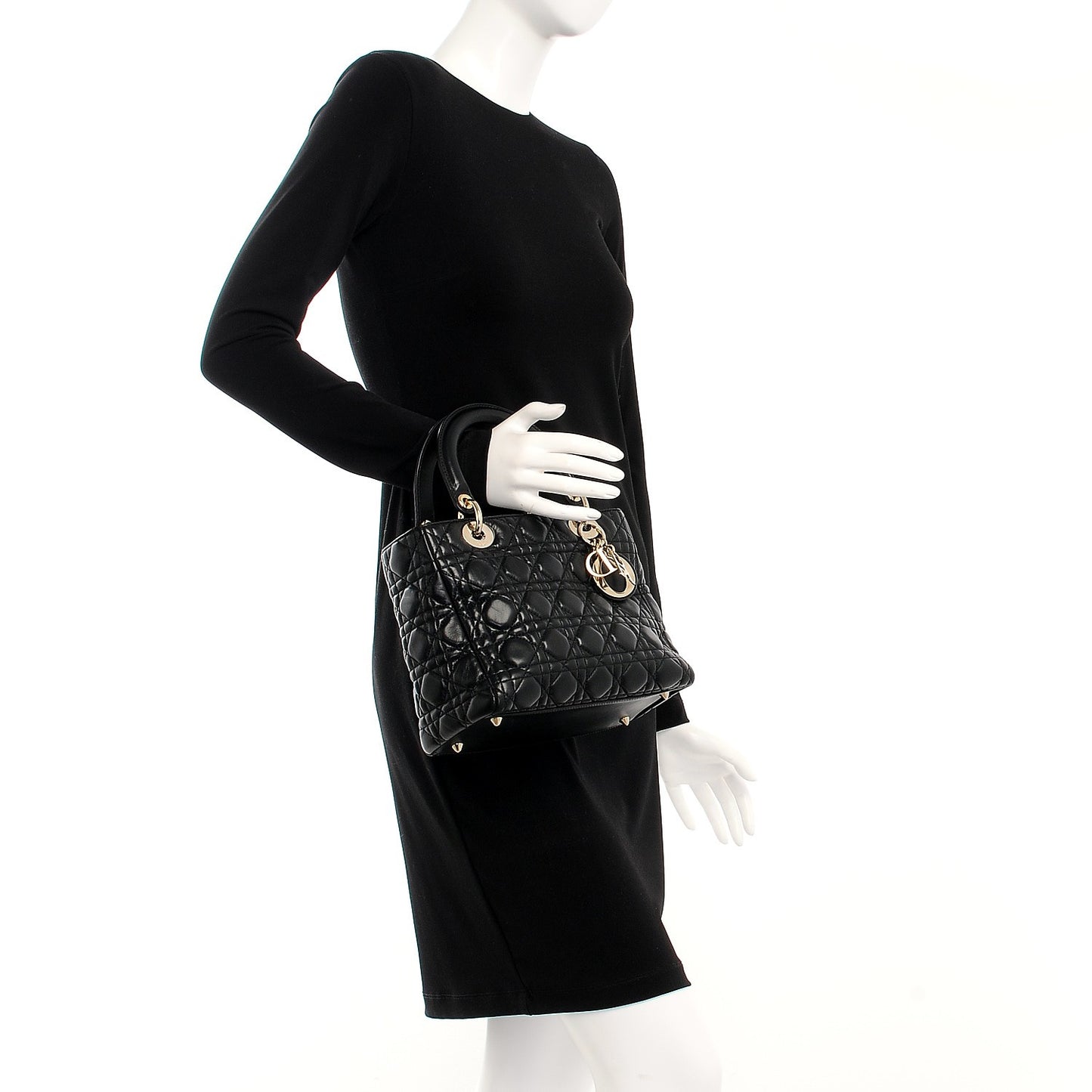 Lambskin Cannage Medium Supple Lady Dior Black
