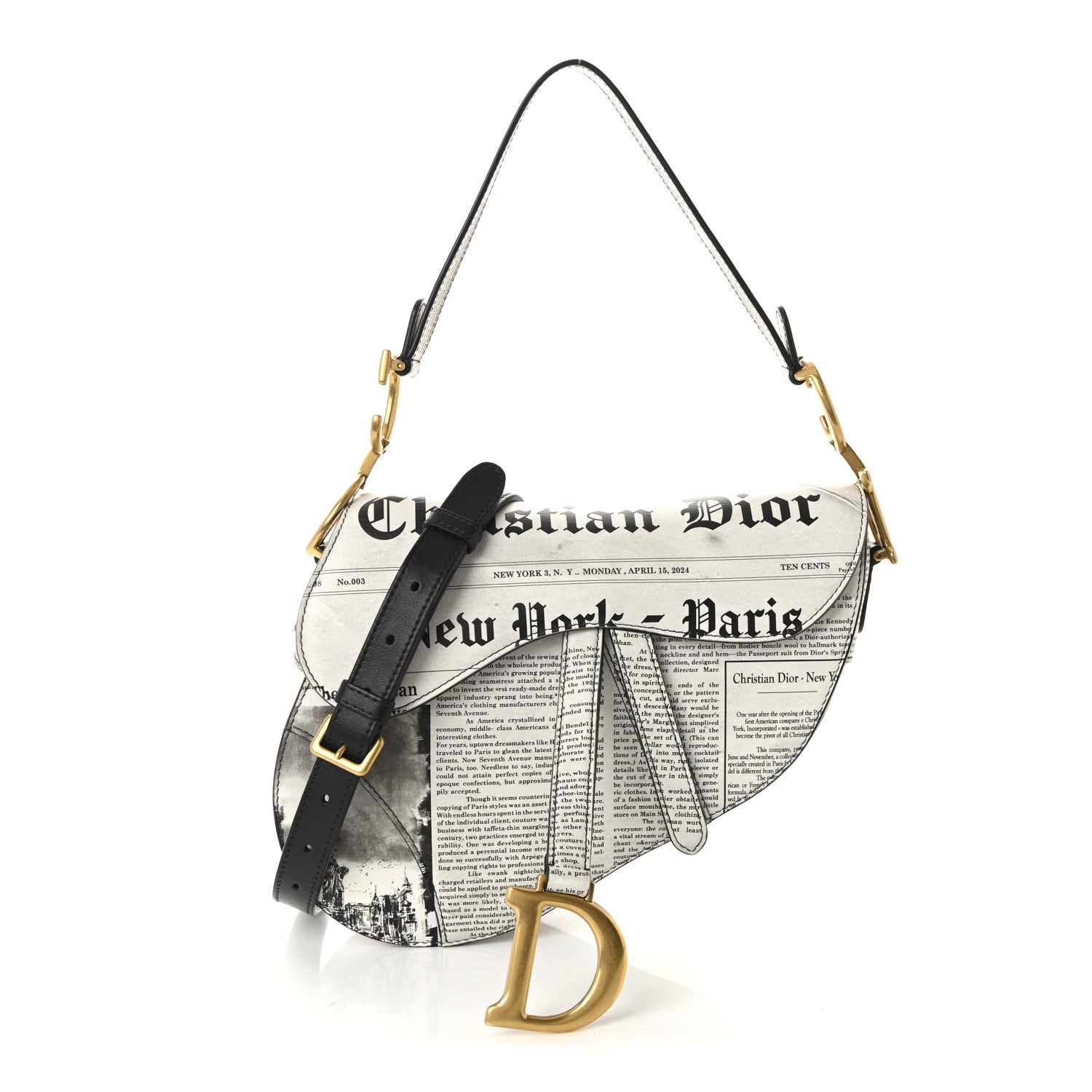 Christian Dior Calfskin Newspaper Printed Saddle Bag With Strap Black White 1 of 10