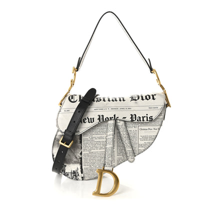 Christian Dior Calfskin Newspaper Printed Saddle Bag With Strap Black White 1 of 10
