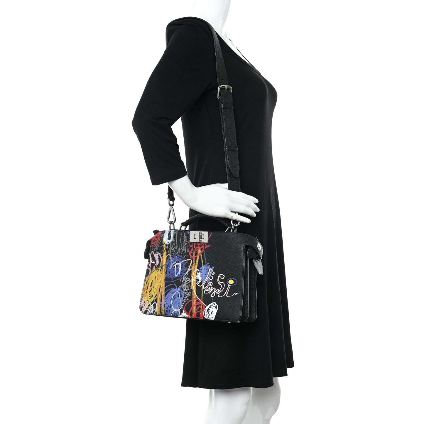 X NOEL FIELDING Cuoio Romano Painted Mini Peekaboo I SEE U Satchel Black Multicolor