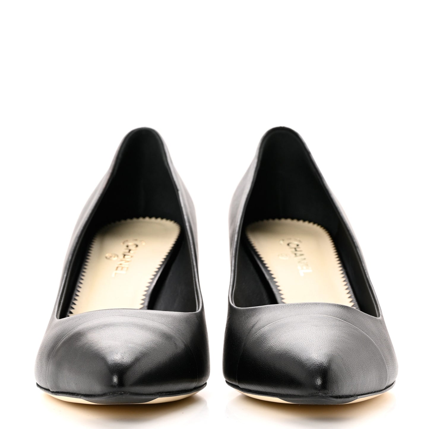 Lambskin CC Cap Toe Kitten Heel Pumps 37.5 Black