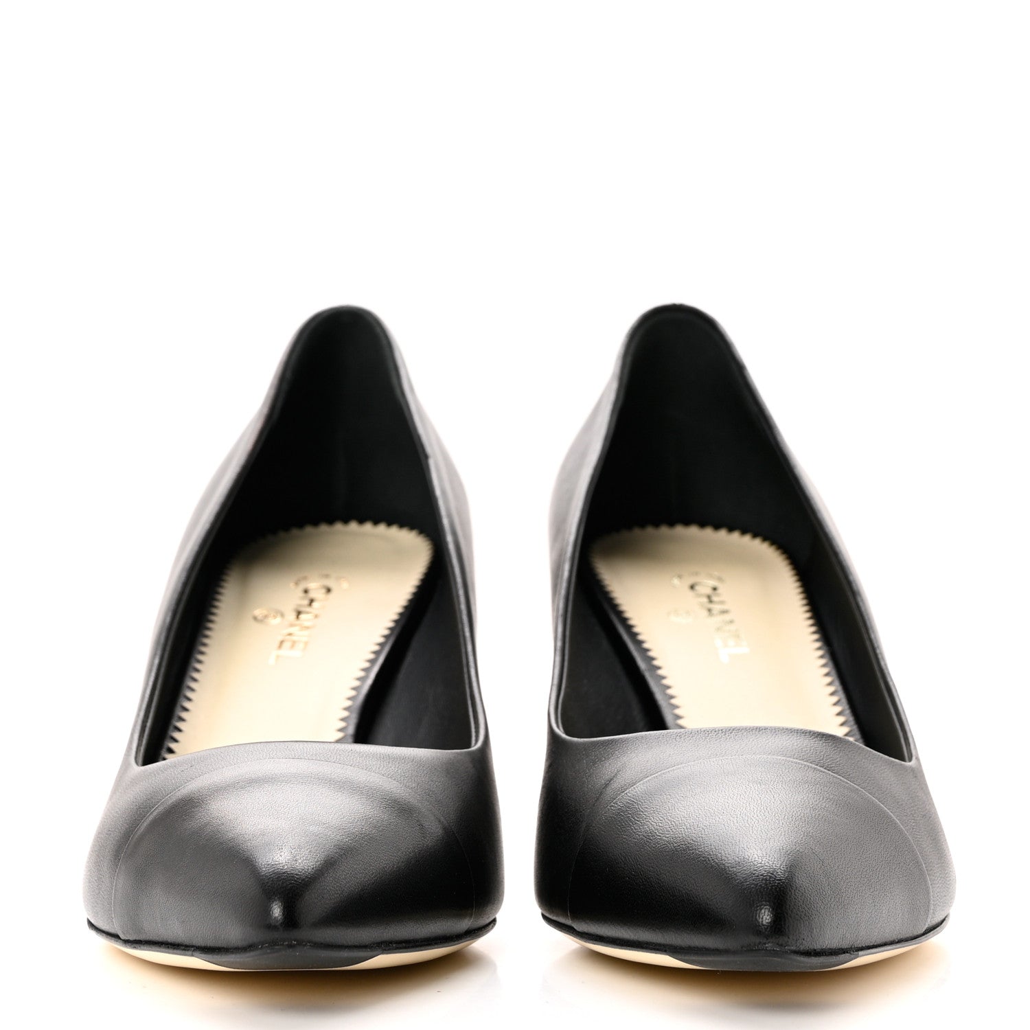 Chanel Lambskin CC Cap Toe Kitten Heel Pumps 37.5 Black 2 of 11