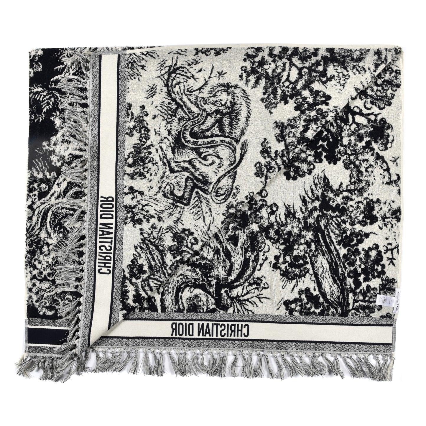 Cotton Toile De Jouy Reverse Towel Blue Ivory